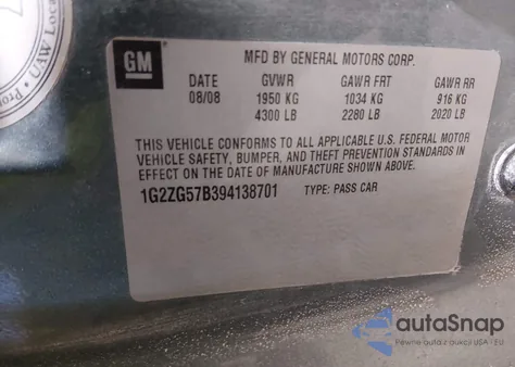 2009 Pontiac G6 z USA, uszkodzony, nr VIN 1G2ZG57B394138701